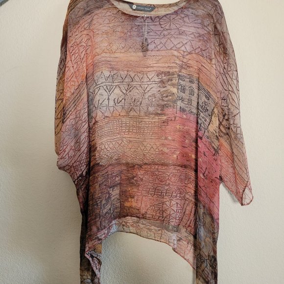 Cocoon House 100% Silk Top One Size OS Poncho Wrap Sheer Tunic Small Medium Lg - Picture 1 of 11